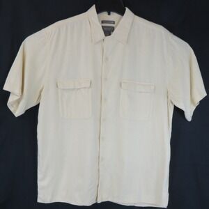 Bruno Mens XL Short Sleeve Button Down Shirt Yellow Linen Rayon Blend Pocket